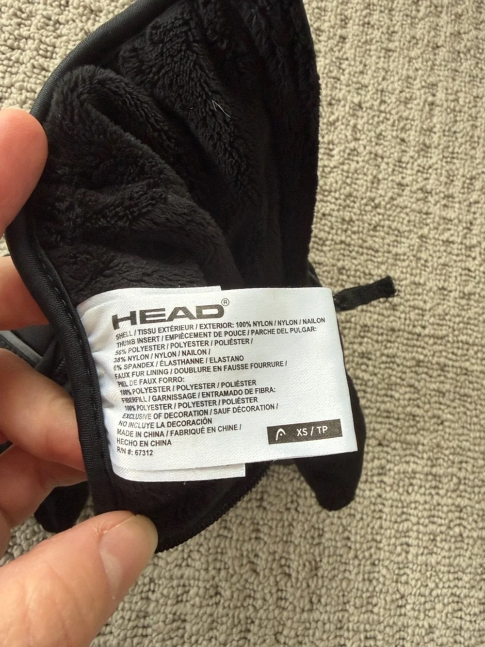 Head Black Kids Mittens with Green Logo